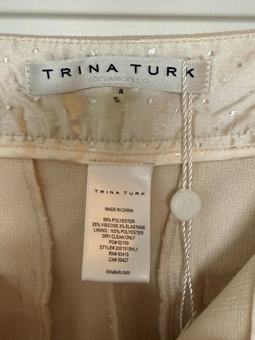 Trina Turk Banshee Cropped Cuff Hem Pants, NWT Size 8, Cream - Picture 5 of 6